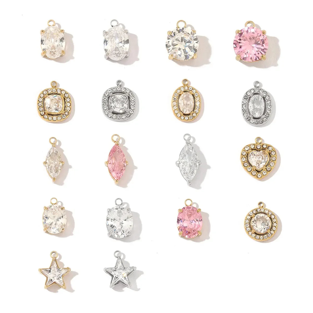 3 teile/los Mode Edelstahl Zirkon Kristall Charms Oval Stern Herz Runde Quadrat HorseeyeStone Halskette DIY Kleine Anhänger