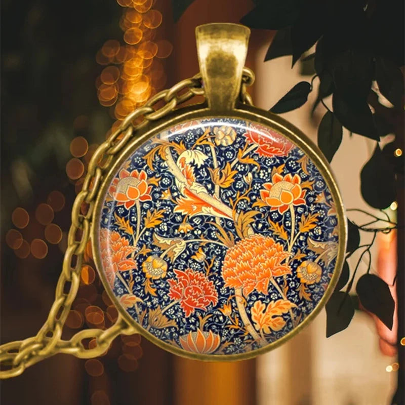 Vintage Antik vergoldete bunte süße Erbsenblume Glas Anhänger Halskette für Frauen Schmuck