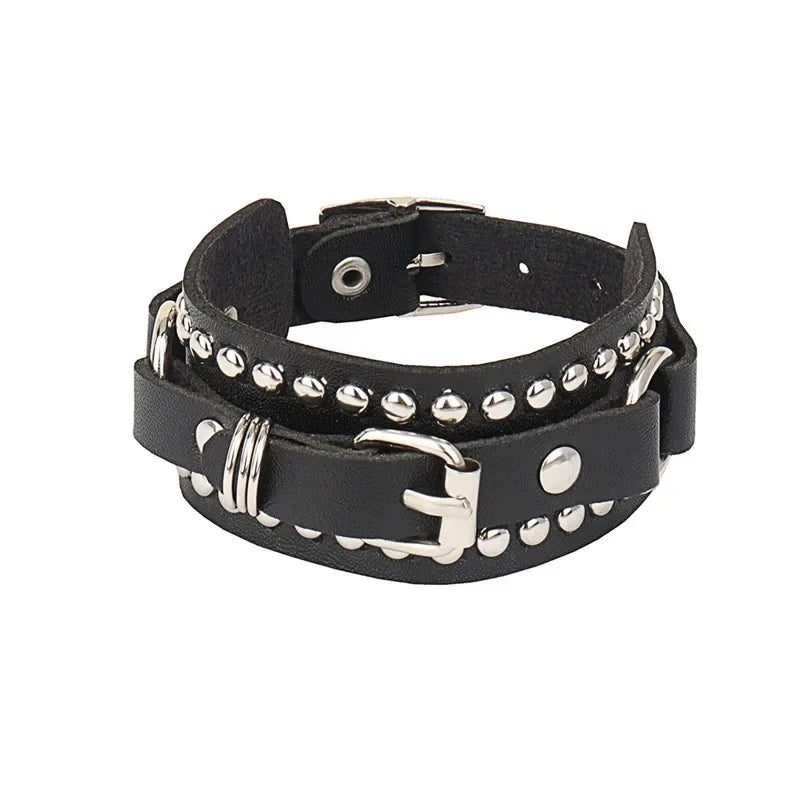 Neue breite Punk Chunky Rivet Leder Armreif Rock Reihen quadratische Nägel Armband einstellbare Größe Schmuck Armbänder & Armreif