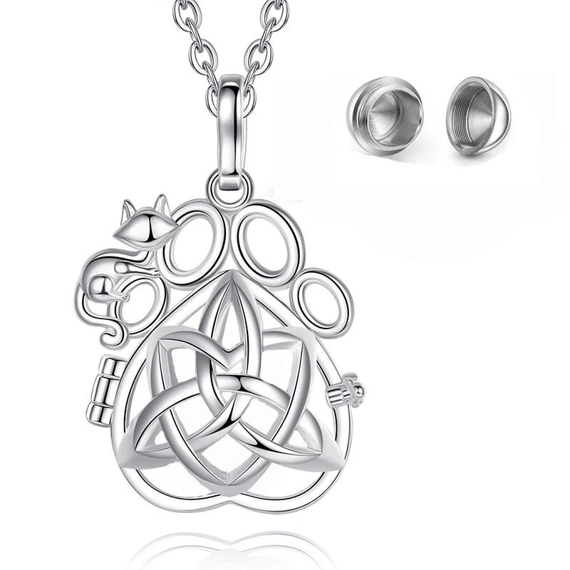 EUDORA Urne Feuerbestattung Anhänger 14mm Katze Fuß Käfig Medaillon Asche Halter Andenken Kapsel Keltische knoten Halskette Hohl Ball DIY schmuck