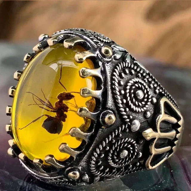 Europäischer und amerikanischer eingelegter Smaragd-Herrenring Türkei Retro dominanter Persönlichkeitsring, um den Bankett-Party-Schmuck teilzunehmen