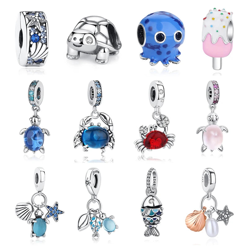 Original 925 Sterling Silber Charms Meeresschildkröte Anhänger Kristall Perlen Fit Marke Armbänder Halsketten Diy Schmuck Für Frauen