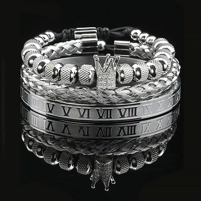 Luxus Schwarz Stein Perlen Leopard Kopf Mann Armband Emaille Edelstahl Römischen Armreifen Frauen Schmuck Set