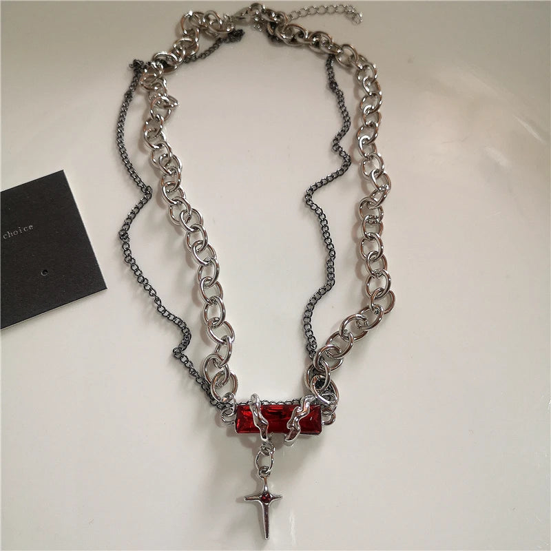 Gothic Rotes Kreuz Stern Herz Anhänger Halskette Für Frauen Männer Hip Hop Straße Vintage Y2K Grunge Punk Y2K Ästhetischen Schmuck Geschenke