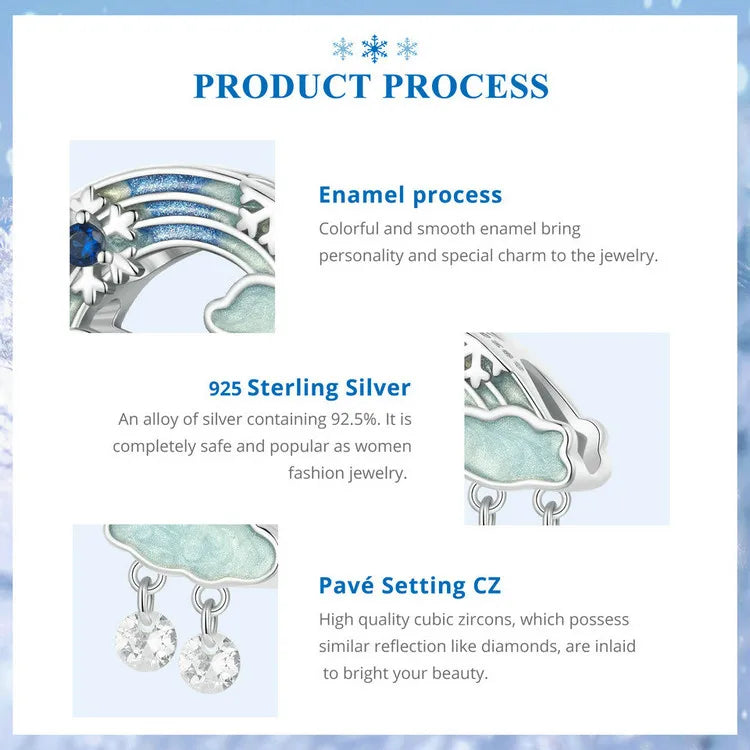 Wostu Sterling Silber schmelzende Eis Schneeflocke Anhänger blau Opal Liebe Herz Regenbogen Charme fit Original Armband DIY Winter Geschenk