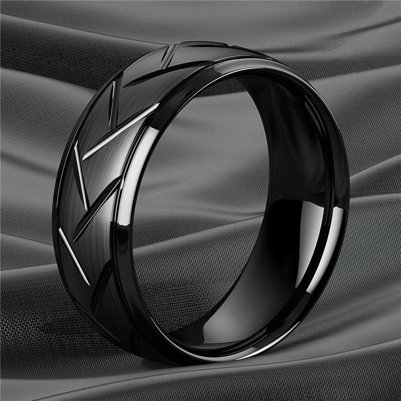 Moderne 8mm Schwarz Titan stahl Ringe für Männer Frauen Nut Facetten Edelstahl Männer Ring Hochzeit Band schmuck Großhandel