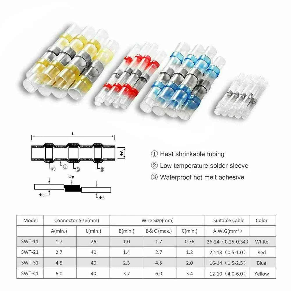 400PCS Solder Dichtung Hülse Schrumpf Butt Draht Anschlüsse Terminal Wasserdichte Kit Isolierte Draht Stecker Terminal Kit