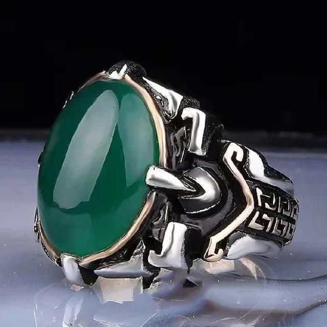 Europäischer und amerikanischer eingelegter Smaragd-Herrenring Türkei Retro dominanter Persönlichkeitsring, um den Bankett-Party-Schmuck teilzunehmen