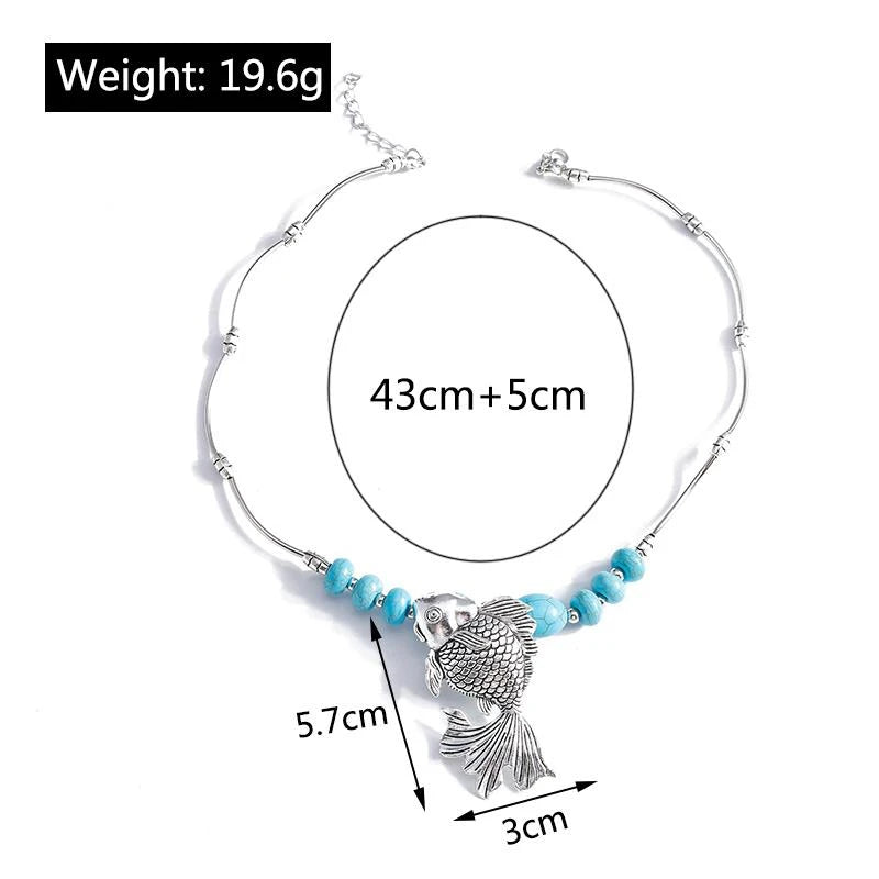 Ethnische Antike Silber Farbe Mond Choker Halsketten für Frauen Boho Türkis Halskette Mädchen Partei Schmuck Geschenke