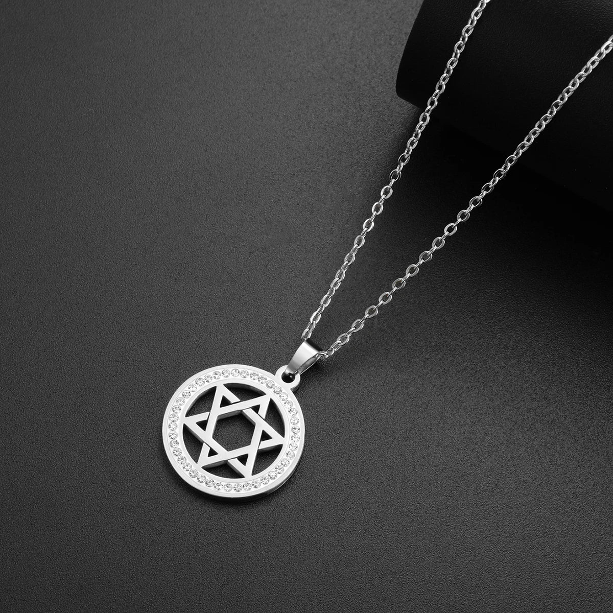 LIKGREAT Stern von David Edelstahl Vintage Halskette klar Zirkon runde Anhänger Halsketten Schmuck Hochzeits geschenk für Frauen Männer