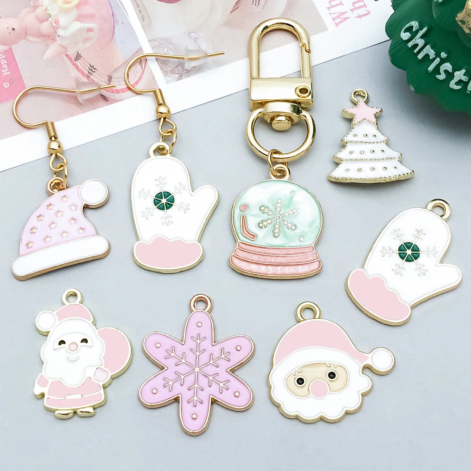 5/20 Stück Legierung Emaille Pulver weiß Weihnachten Anhänger Schmuck machen DIY Schlüsselanhänger Ohrringe Charms für Schmuck Armbänder Halskette