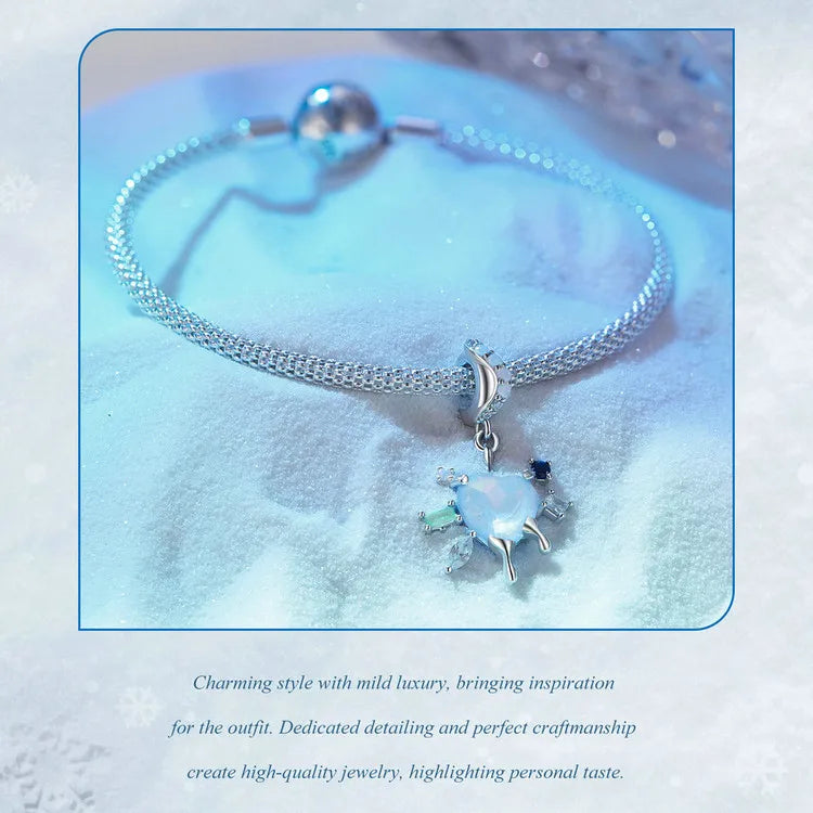 Wostu Sterling Silber schmelzende Eis Schneeflocke Anhänger blau Opal Liebe Herz Regenbogen Charme fit Original Armband DIY Winter Geschenk