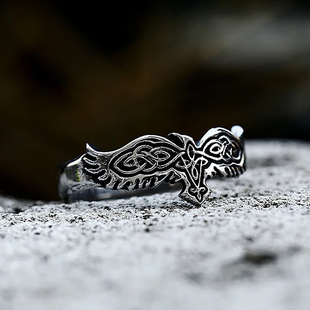 Einfache Vintage Nordic Viking Krähe Ring Für Männer Frauen Punk Edelstahl Viking Mode Keltischen Knoten Ring Amulett Schmuck Geschenke