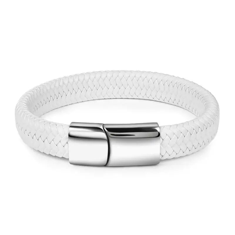 Mode Einfache Weiße Leder Geflecht Armband Edelstahl Schnalle Verschlüsse für Männer Handgemachte Armreif Großhandel Charme Schmuck Geschenk