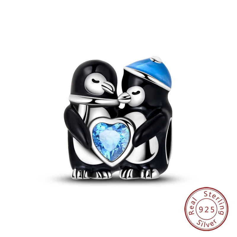 Winter-Charm, Original-Charm-Anhänger aus 925er-Sterlingsilber, Schneeflocke, Schneemann, Pinguin, für Frauen, feiner DIY-Geburtstagsschmuck, Geschenke