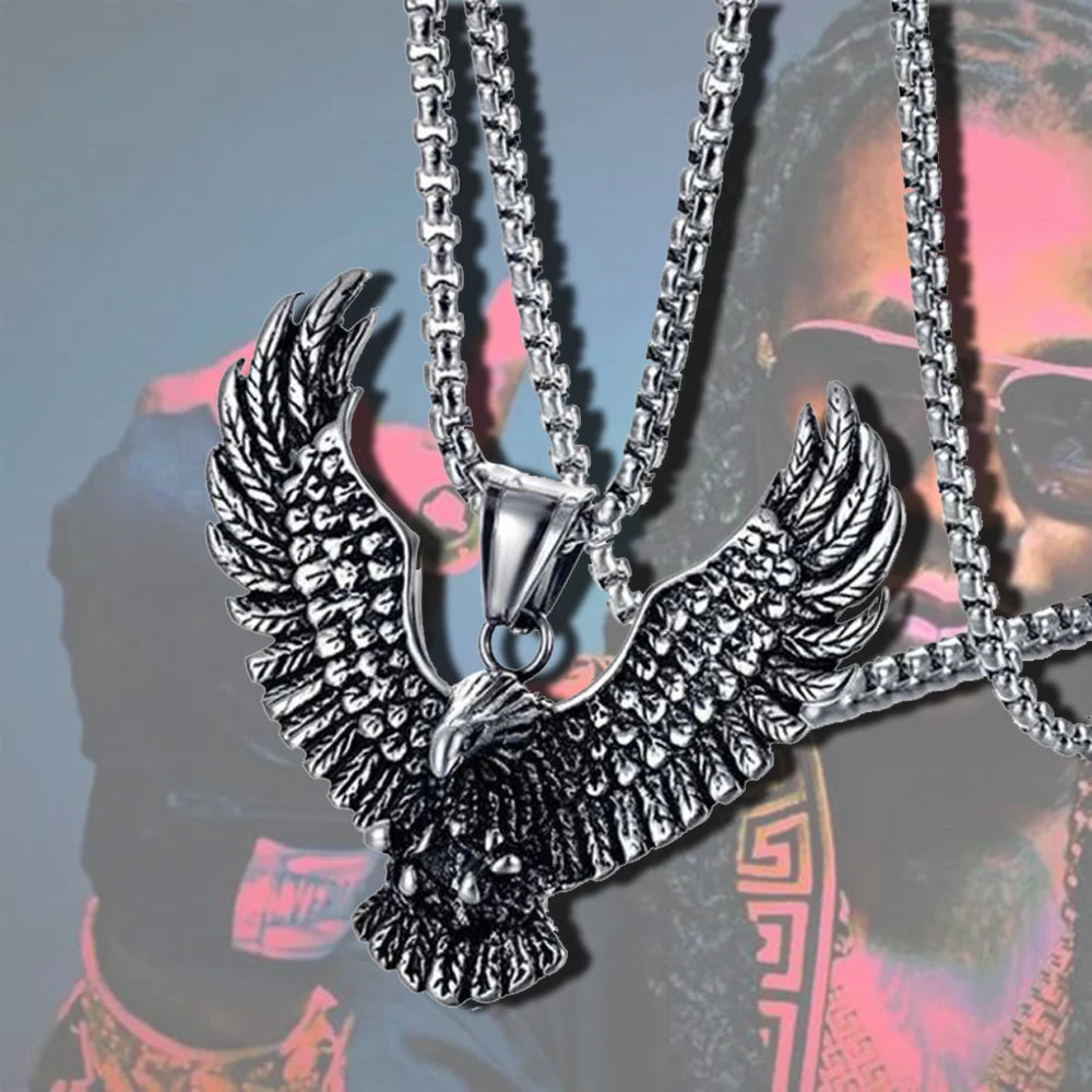 Fliegender Adler Anhänger Halskette Hip Hop Punk Edelstahl Kette Herrenschmuck Vintage Rapper Rock Zubehör Geschenk 2025, Neu