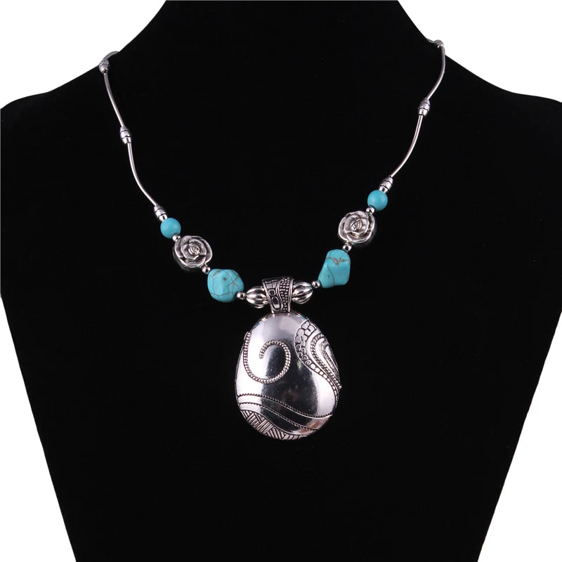 Ethnische Antike Silber Farbe Mond Choker Halsketten für Frauen Boho Türkis Halskette Mädchen Partei Schmuck Geschenke