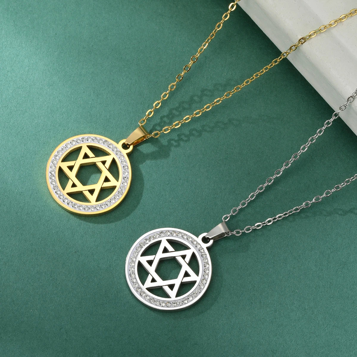 LIKGREAT Stern von David Edelstahl Vintage Halskette klar Zirkon runde Anhänger Halsketten Schmuck Hochzeits geschenk für Frauen Männer