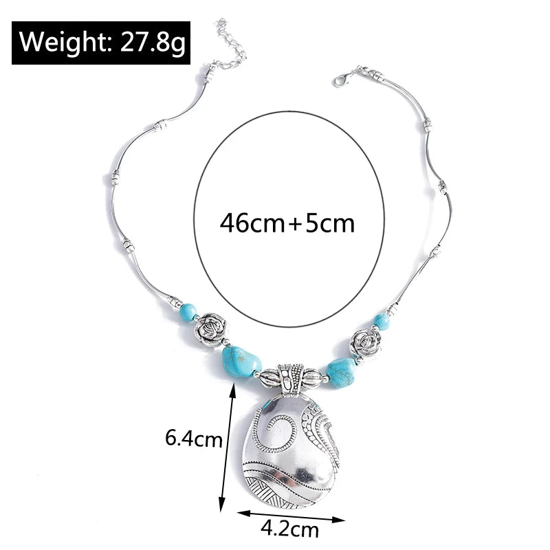 Ethnische Antike Silber Farbe Mond Choker Halsketten für Frauen Boho Türkis Halskette Mädchen Partei Schmuck Geschenke