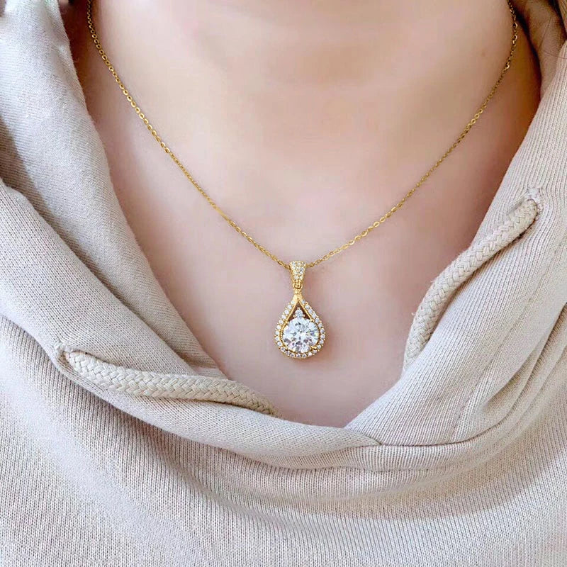 OXTAO 18 Karat Weißgold Moissanit Wassertropfen Halskette Anhänger Damenschmuck Zertifiziertes 925er Sterlingsilber Jubiläumsgeschenk