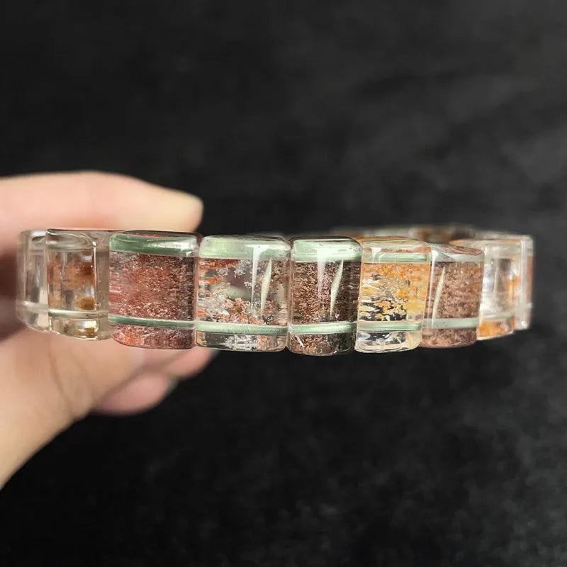 Neues farbiges Naturstein-Vier-Jahreszeiten-Geist-Kristall-Quarz-rechteckiges Armband für Männer und Frauen, Paare, glücklicher Modeschmuck