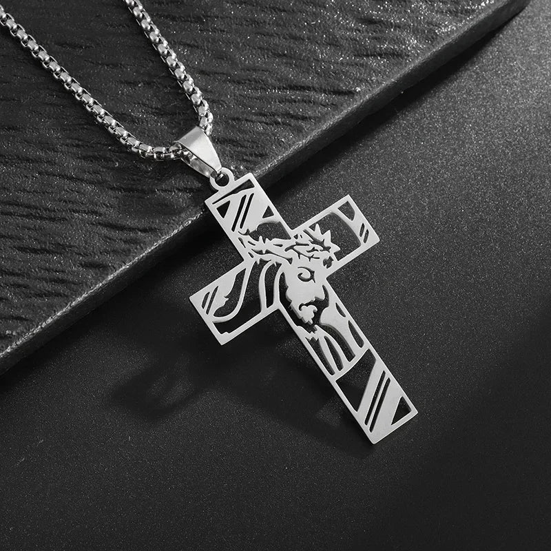 Herren-Kreuz-Halskette, Edelstahl, silberfarben, Glaube, Kreuz, Bibelvers, Erkennungsmarke, Anhänger, Halskette, Geburtstagsgeschenke für Jungen