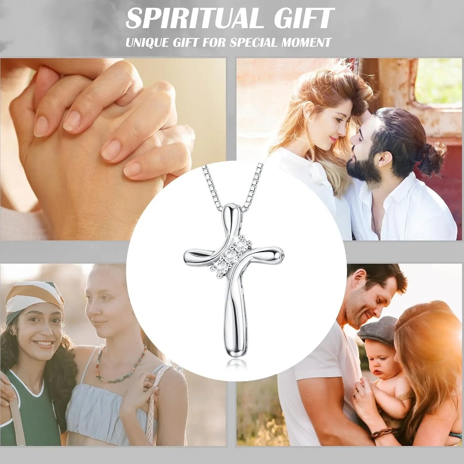 925 Sterling Silber Kreuz Halskette für Frauen 3 Stein Zirkonia Silber Kreuz Anhänger Halsketten mit 1 MM Box Kette, 18 Zoll