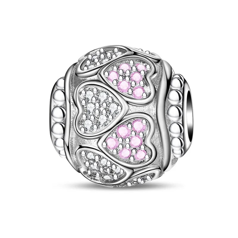 Rosa Charms aus 925er-Sterlingsilber, Perlen, Schmetterling, Parfümflasche, Krone, herzförmiger Zirkon, Charms für Frauen, feiner DIY-Schmuck, Geschenke