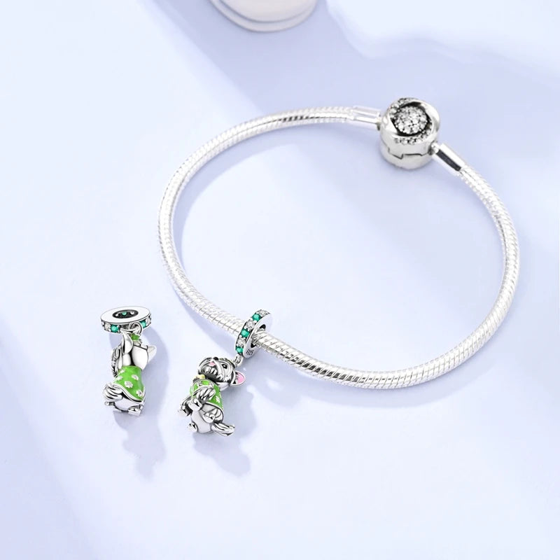 Neu im 925er-Sterlingsilber, grüne Charms, Perlen, Frosch, Kleeblatt, Schildkröte, Anhänger, Schmuck, passend für Original-925-Armbänder für Frauen, DIY-Geschenk