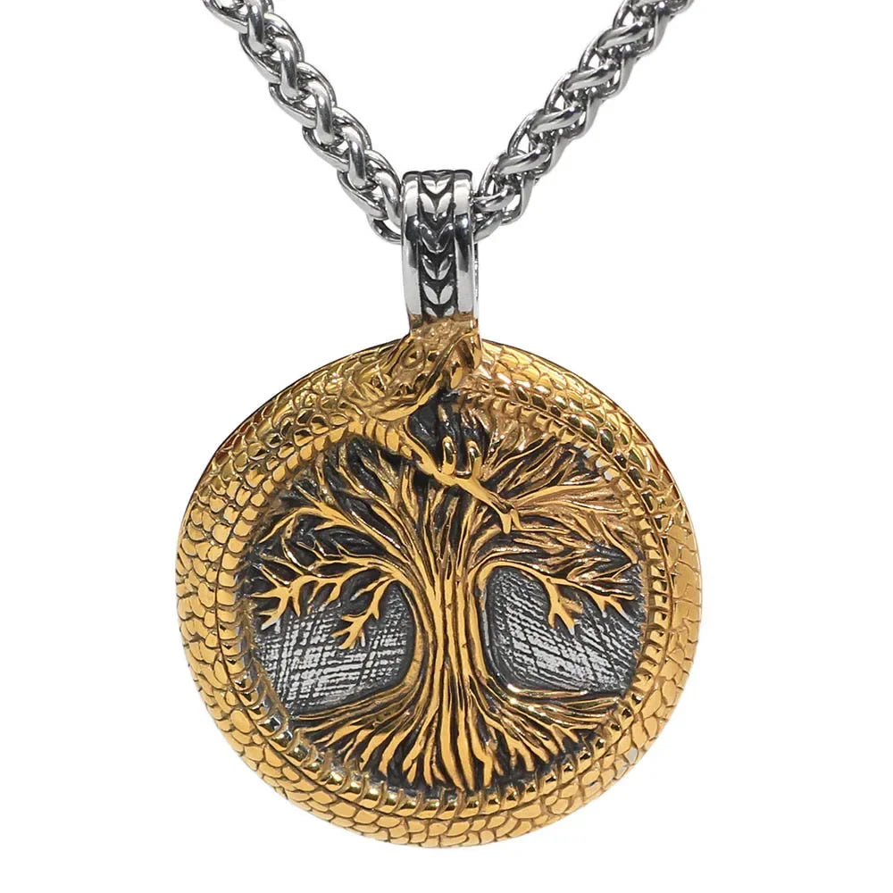 Nordic Viking Baum des Lebens Anhänger Halskette Edelstahl Vintage Viking Yggdrasil Ourobles Halskette Männer Skandinavischen Schmuck