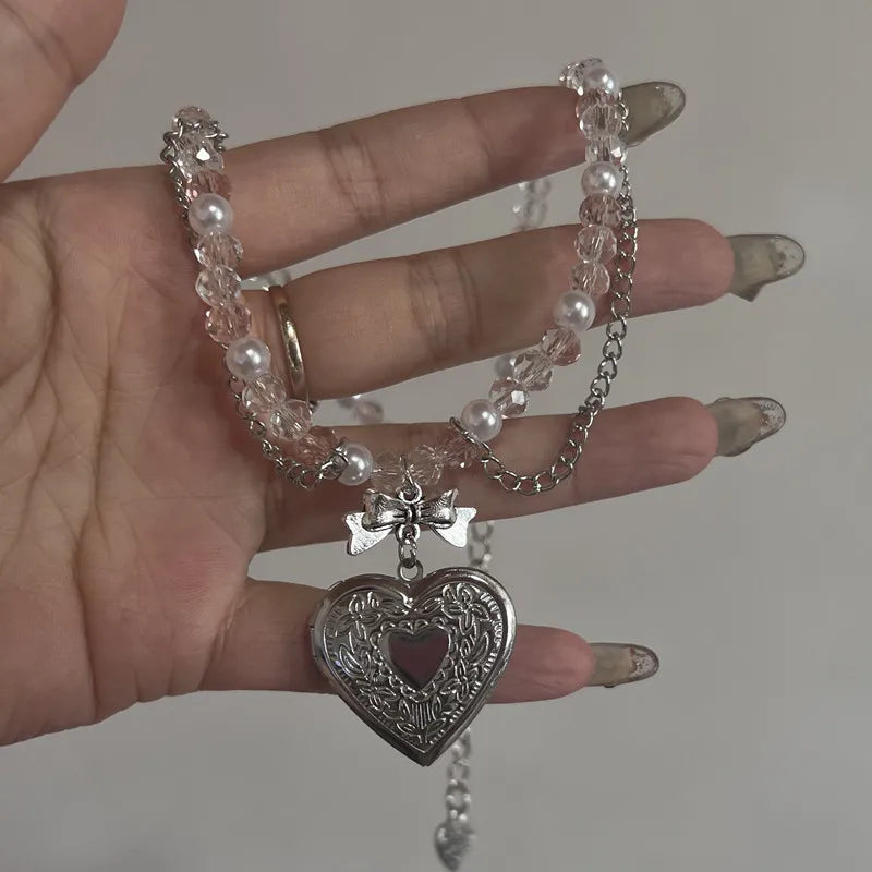 Vintage Herz Kreuz Anhänger Halskette Gothic Mehrschichtige Quaste Imitation Perle Kette Halsband Trend Party Hals Schmuck