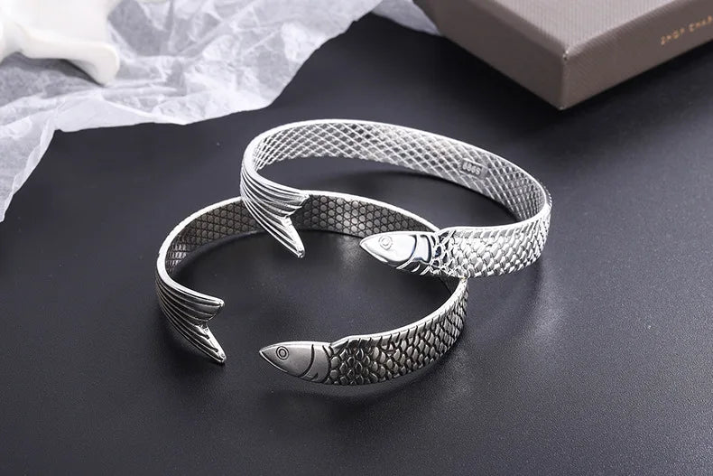 Neue kreative Mode Persönlichkeit Glück Glück Transfer Drachen Armbänder 925 Sterling Silber Schmuck Fisch Armreifen TYB110
