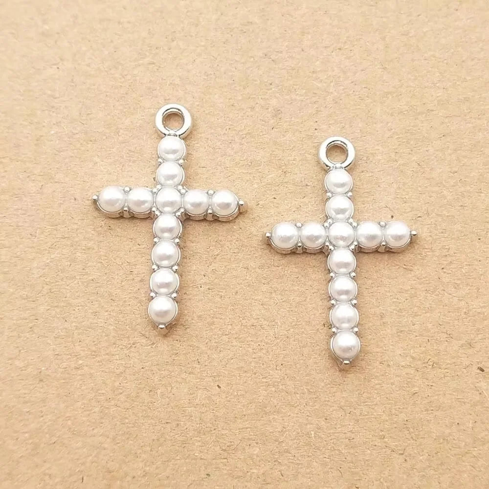 10 Stück Perlen-Kristall-Kreuz-Charm für Schmuckherstellung, Halskette, Armband, Ohrring, Anhänger, Diy-Zubehör, Zinklegierung