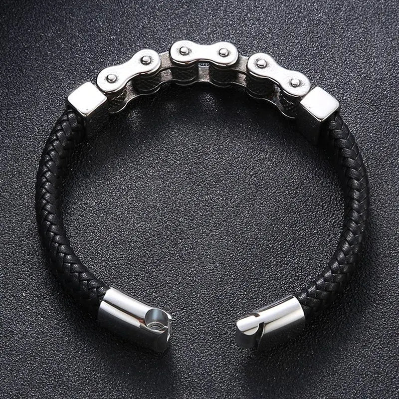 Klassische Leder Armband Männer Lokomotive Kette Edelstahl Punk Magnetische Verschluss Armreifen für Freund Geschenk Charme Schmuck SP1555