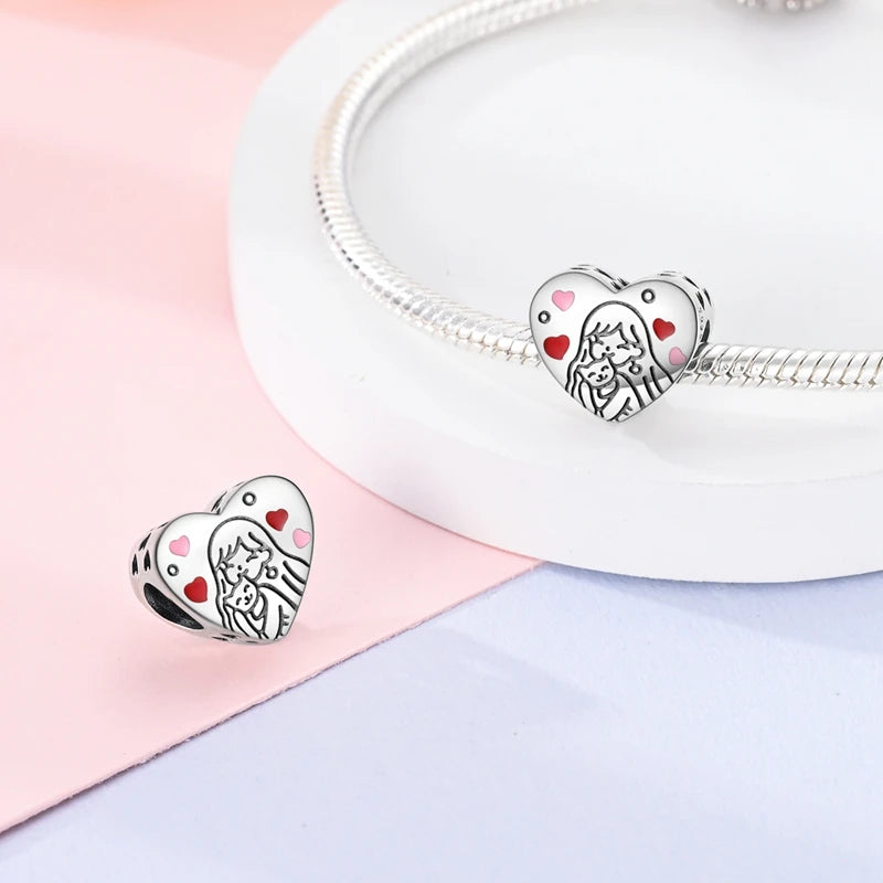 Charms aus 925er-Sterlingsilber, romantische Herz-Serie, Perlen, passend für Qikaola 925 Original-Armbänder, DIY-Schmuck zum Muttertag, Geschenke