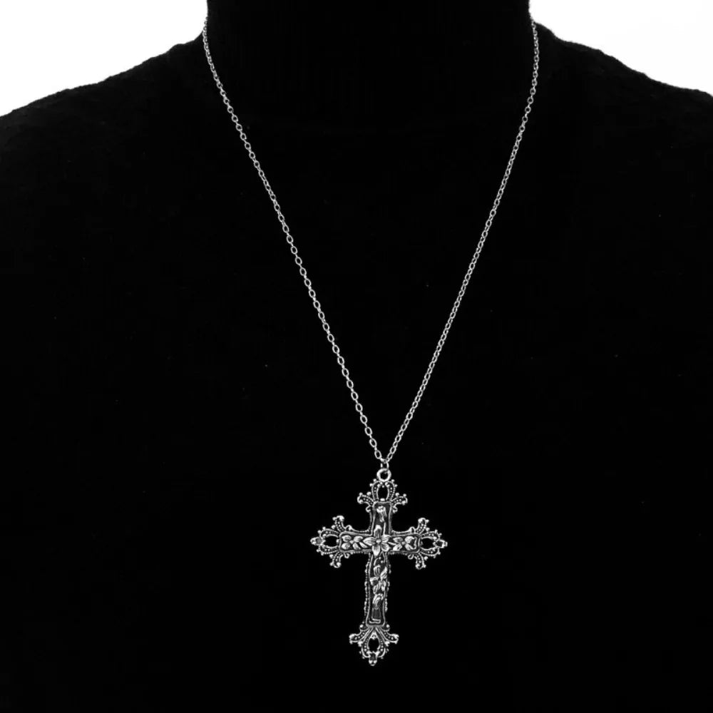 Vintage Punk Gothic Kreuz Anhänger Halskette Schwarz Große Frauen Lange Halsketten Metall Kette Schmuck Mode Accessoires Geschenk für Männer