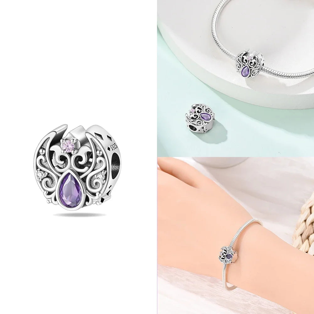 Herzform Heißer Verkauf Klassisch Lila Retro 925 Silber Lotus Engel Muster Charms Perlen Fit 3mm Original Armband DIY schmuck Geschenk