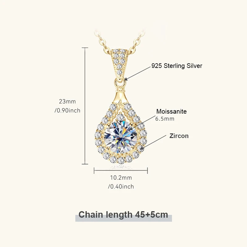 OXTAO 18 Karat Weißgold Moissanit Wassertropfen Halskette Anhänger Damenschmuck Zertifiziertes 925er Sterlingsilber Jubiläumsgeschenk