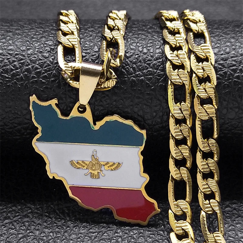 Iran Karte National flagge Anhänger iranische Halskette für Frauen Männer Edelstahl Gold Farbe Hip Hop Halsketten Schmuck Geschenk n3459s05