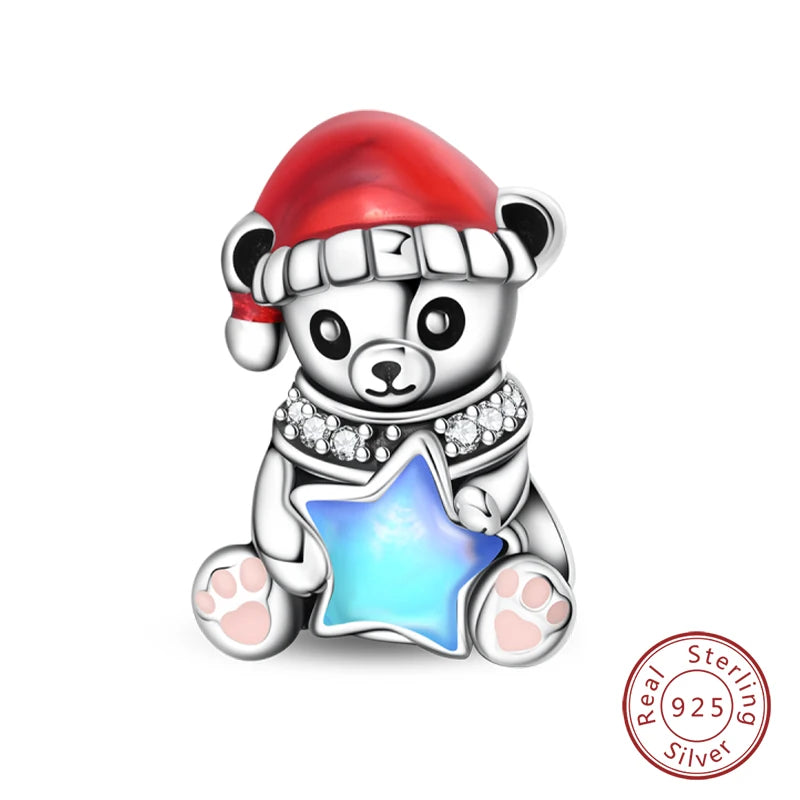 Winter-Charm, Original-Charm-Anhänger aus 925er-Sterlingsilber, Schneeflocke, Schneemann, Pinguin, für Frauen, feiner DIY-Geburtstagsschmuck, Geschenke