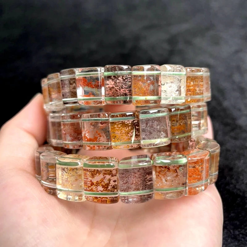 Neues farbiges Naturstein-Vier-Jahreszeiten-Geist-Kristall-Quarz-rechteckiges Armband für Männer und Frauen, Paare, glücklicher Modeschmuck