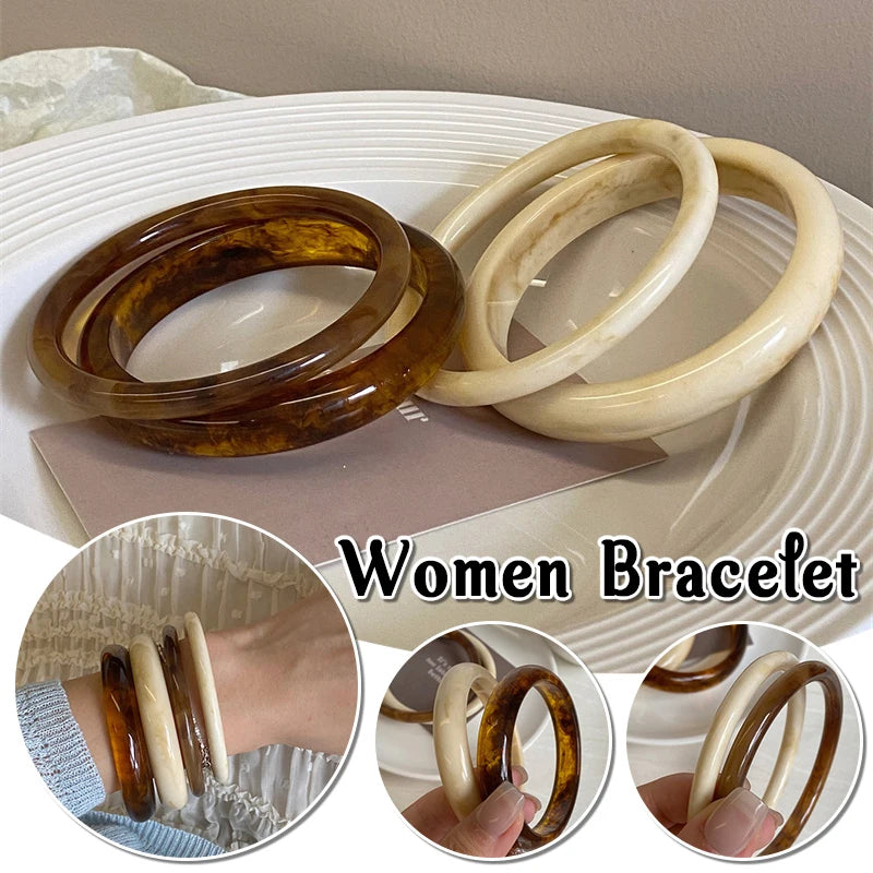 4 teile/satz Vintage Punk Kaffee Beige Dünne Harz Acryl Verschmieren Armreifen Runde Unregelmäßige Armreif Armband Für Frauen Männer Schmuck