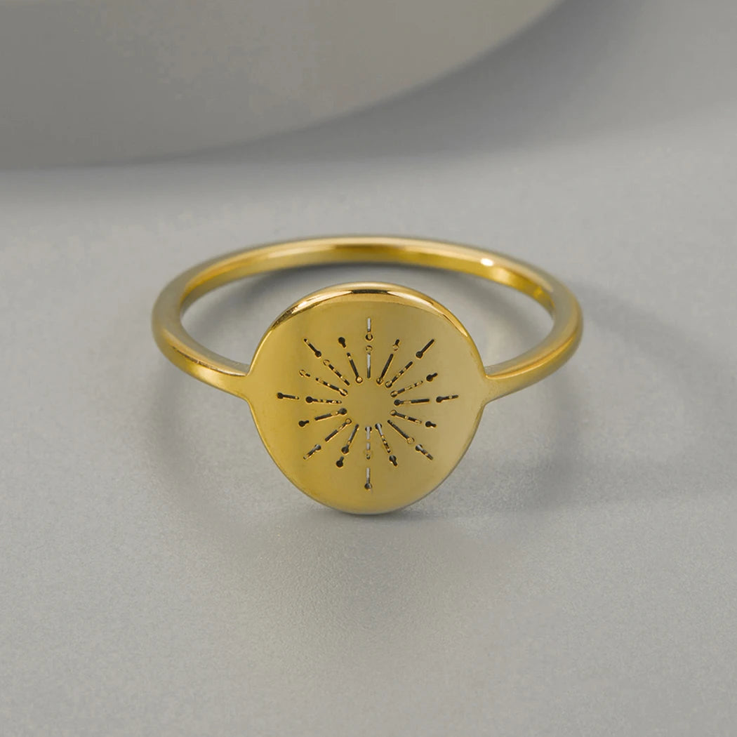 Initial minimalist ischen Edelstahl Starburst der Sonne Tarot Ring für Frauen Männer zierliche ovale Aussage Schmuck Geschenk