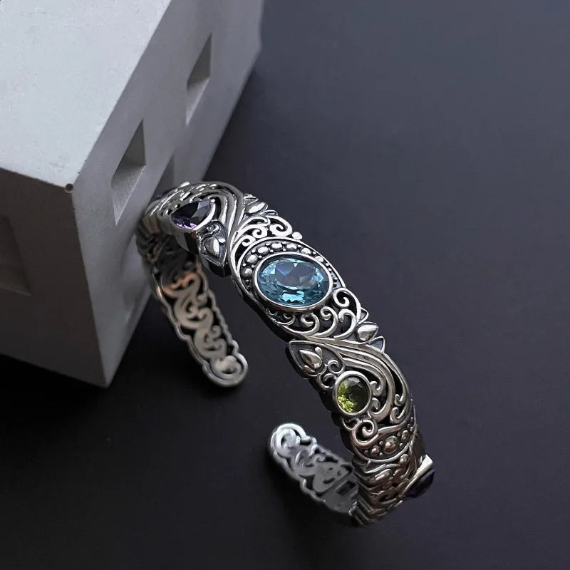 2024 neuen Stil Vintage Thai Silber glänzenden Kristall weiblichen Armreif Promotion Schmuck für Frauen Muttertag Geschenke nie verblassen
