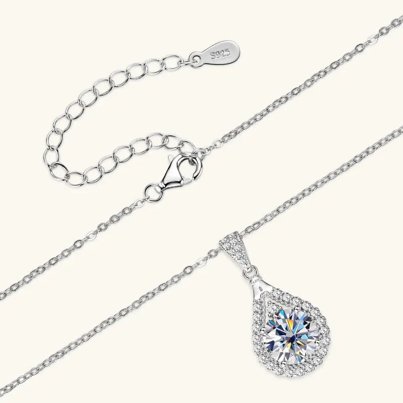 OXTAO 18 Karat Weißgold Moissanit Wassertropfen Halskette Anhänger Damenschmuck Zertifiziertes 925er Sterlingsilber Jubiläumsgeschenk