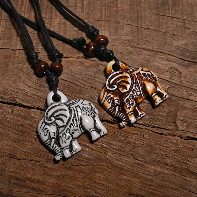 FX026 Elefanten-Halskette, Vintage-Anhänger, Mann-Halsband, Retro-Afrika-Schmuck, Tribal-Stil, Nachahmung von Yak-Knochen, Halskette, Amulett, Geschenk