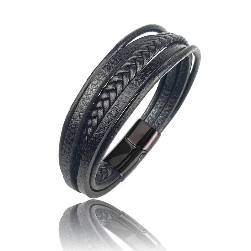 MingAo Neue Titan Stahl Blau Punk Geflochtene Leder Armband Für Männer Schwarz Magnet Verschluss Armreif Die Beste Geschenk für Vintage schmuck
