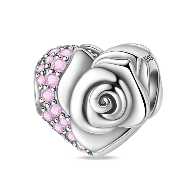 Rosa Charms aus 925er-Sterlingsilber, Perlen, Schmetterling, Parfümflasche, Krone, herzförmiger Zirkon, Charms für Frauen, feiner DIY-Schmuck, Geschenke