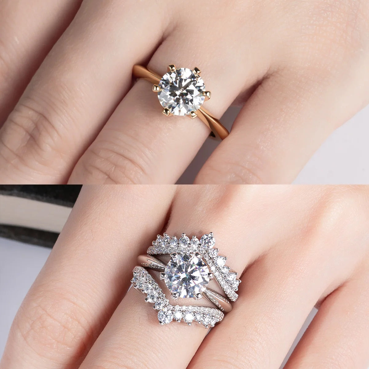 AnuJewel 1ct 2ct 3ct 5ct D Farbe Moissanit Verlobungsring für Frauen 925 Sterling Silber Vergoldet Solitär Ringe Großhandel
