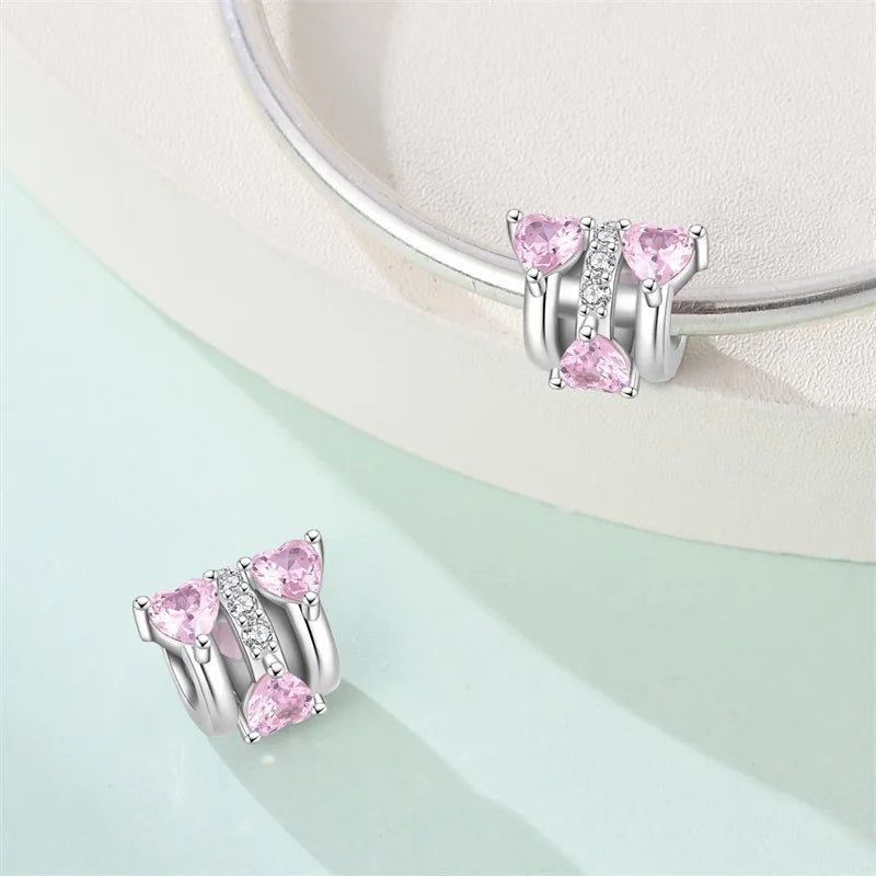 Rosa Charms aus 925er-Sterlingsilber, Perlen, Schmetterling, Parfümflasche, Krone, herzförmiger Zirkon, Charms für Frauen, feiner DIY-Schmuck, Geschenke